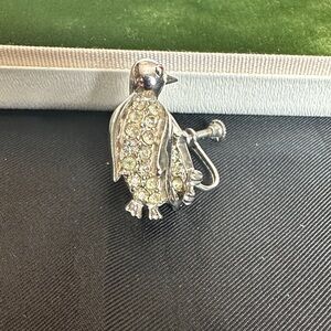 Vintage Sterling Silver Rhinestone Penguin Screw Back Earrings - 11.2g